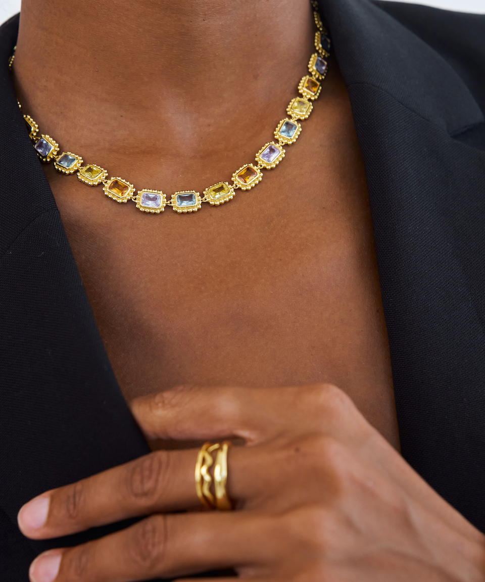 Remy Necklace Pastel, choker necklace, gold, gemstones, cubic zirconia, multi-colour, gold plated, sterling silver