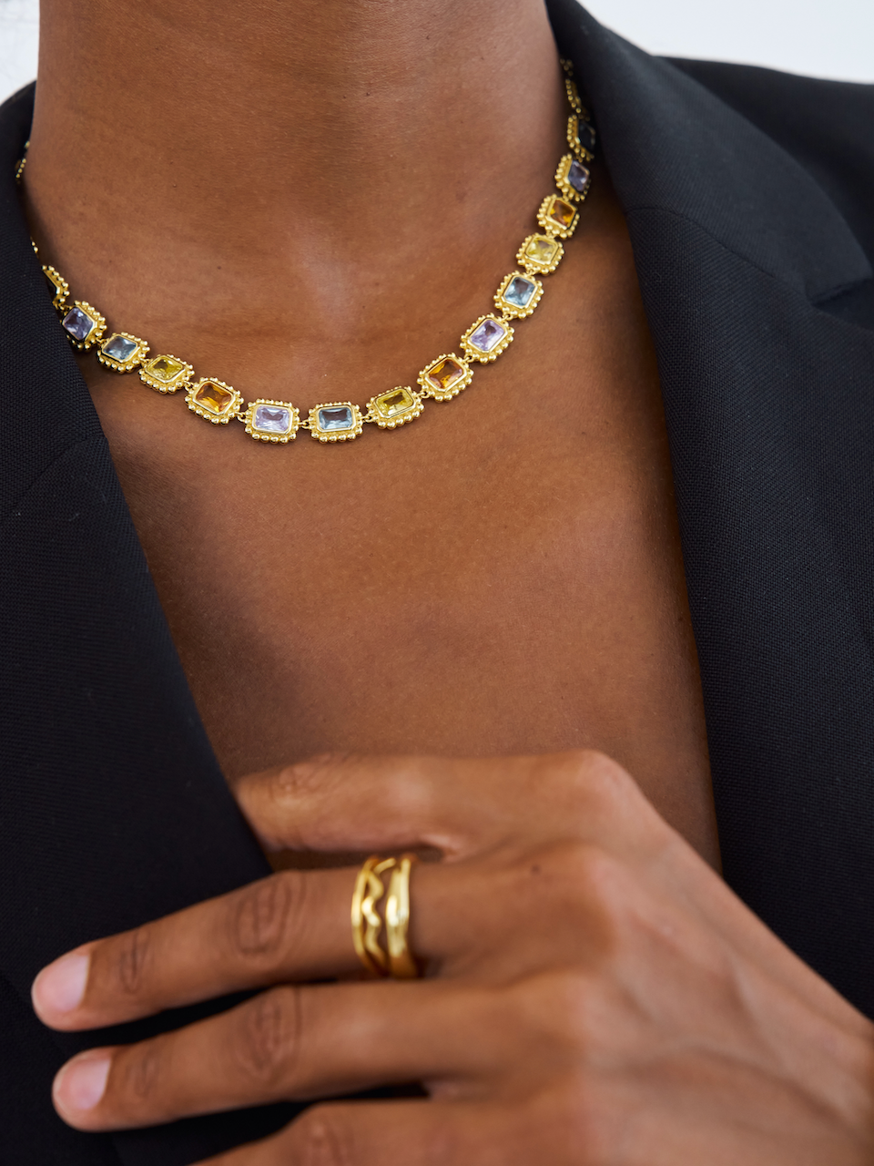 Remy Necklace Pastel, choker necklace, gold, gemstones, cubic zirconia, multi-colour, gold plated, sterling silver