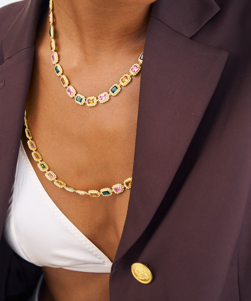 Remy Necklace Royale, choker necklace, gold, gemstones, cubic zirconia, multi-colour, gold plated, sterling silver