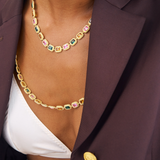 Remy Necklace Royale, choker necklace, gold, gemstones, cubic zirconia, multi-colour, gold plated, sterling silver