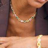 Remy Necklace Royale, choker necklace, gold, gemstones, cubic zirconia, multi-colour, gold plated, sterling silver
