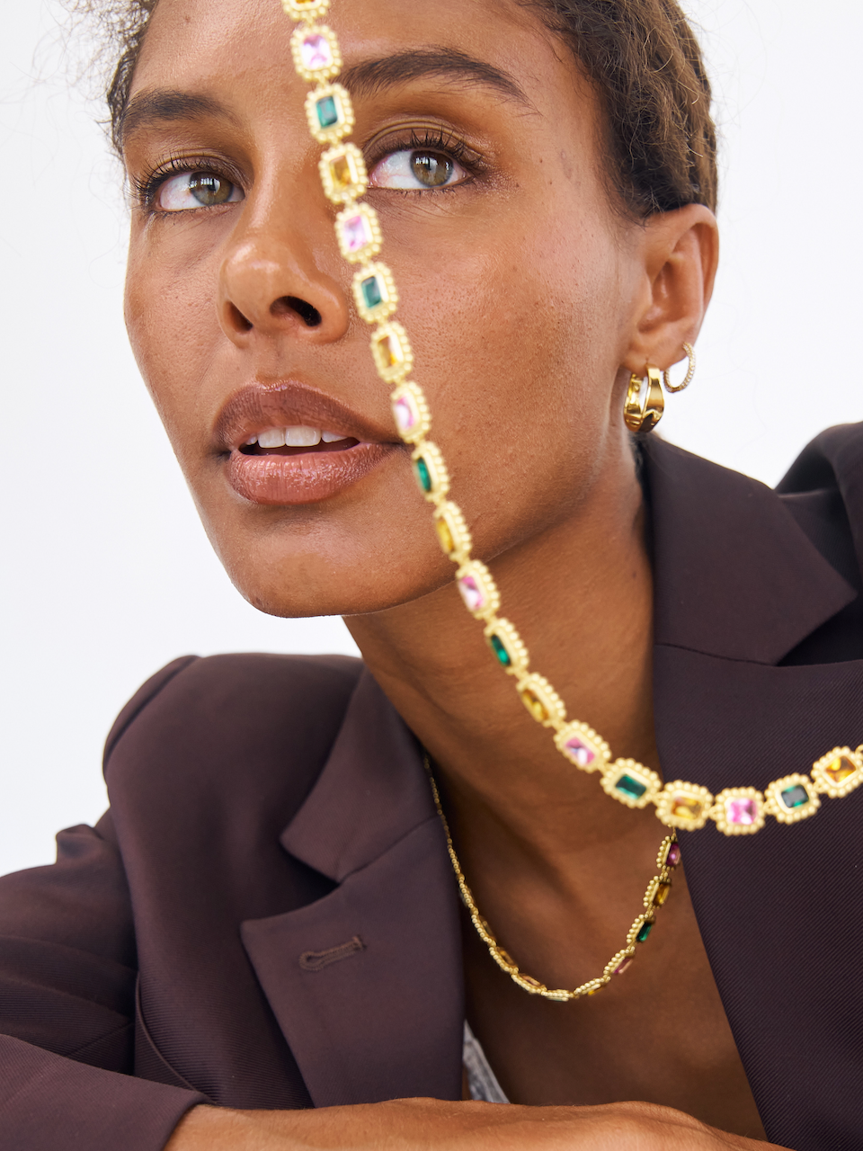 Remy Necklace Royale, choker necklace, gold, gemstones, cubic zirconia, multi-colour, gold plated, sterling silver