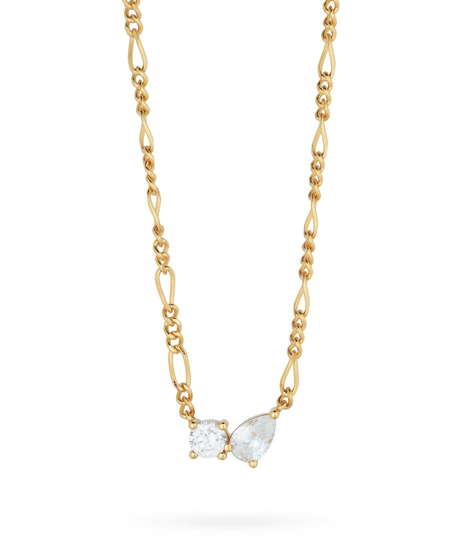 Twin Flame Necklace, chain, cubic zirconia, gold plated, sterling silver