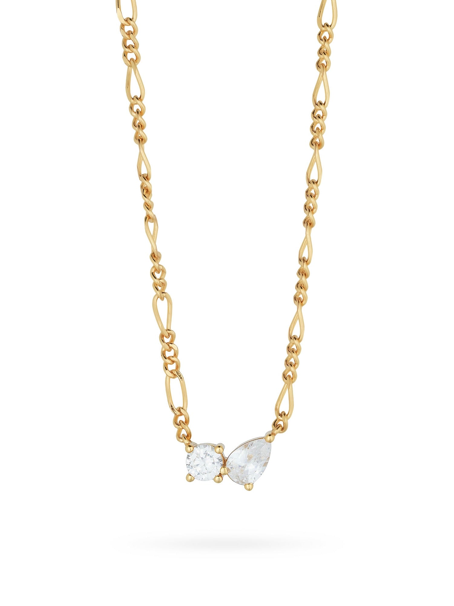 Twin Flame Necklace, chain, cubic zirconia, gold plated, sterling silver