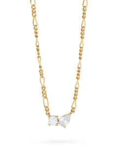 Twin Flame Necklace, chain, cubic zirconia, gold plated, sterling silver