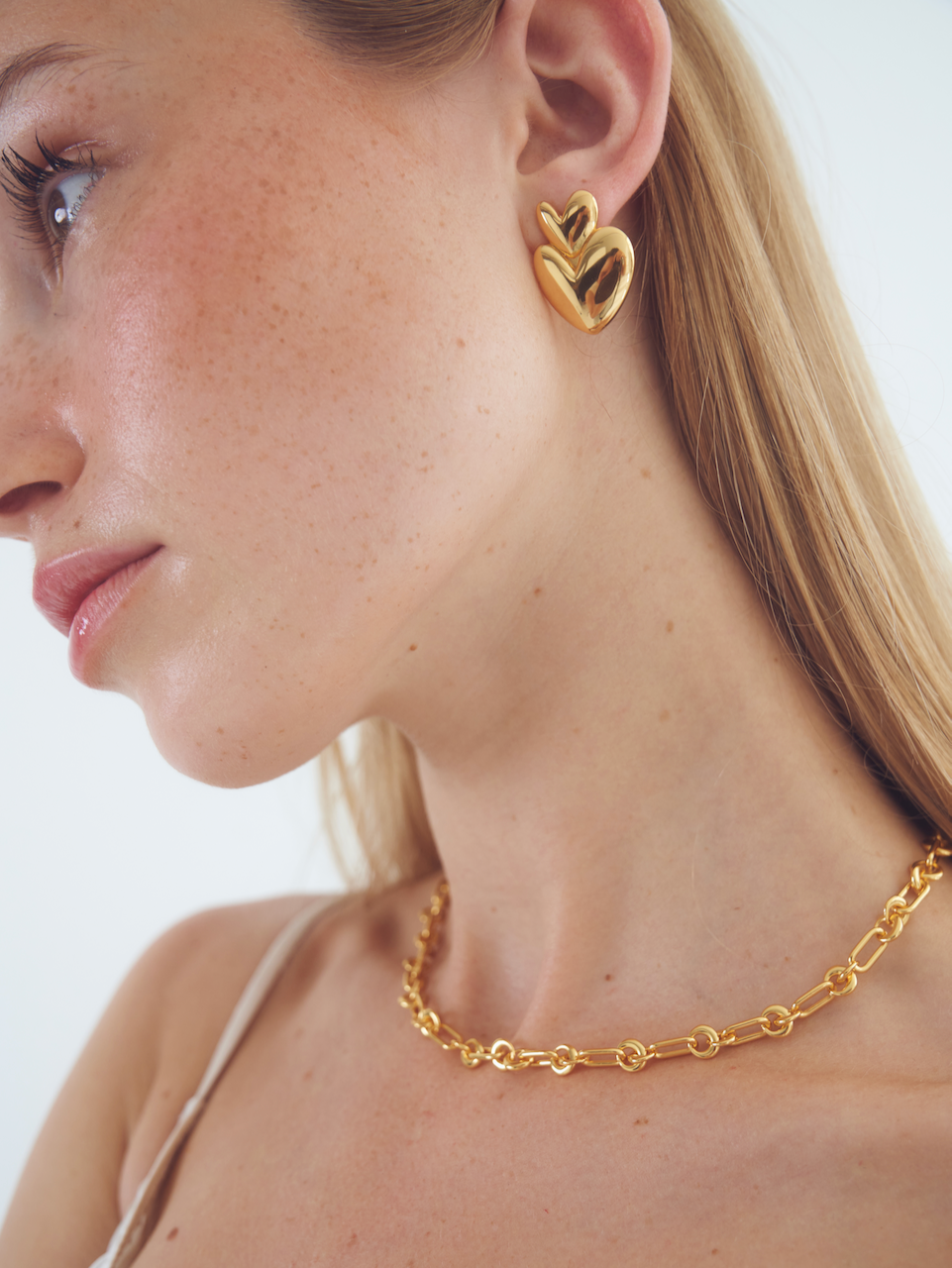 Vivienne Earrings Gold, heart earrings, studs, statement, gold earrings, gold plated, sterling silver