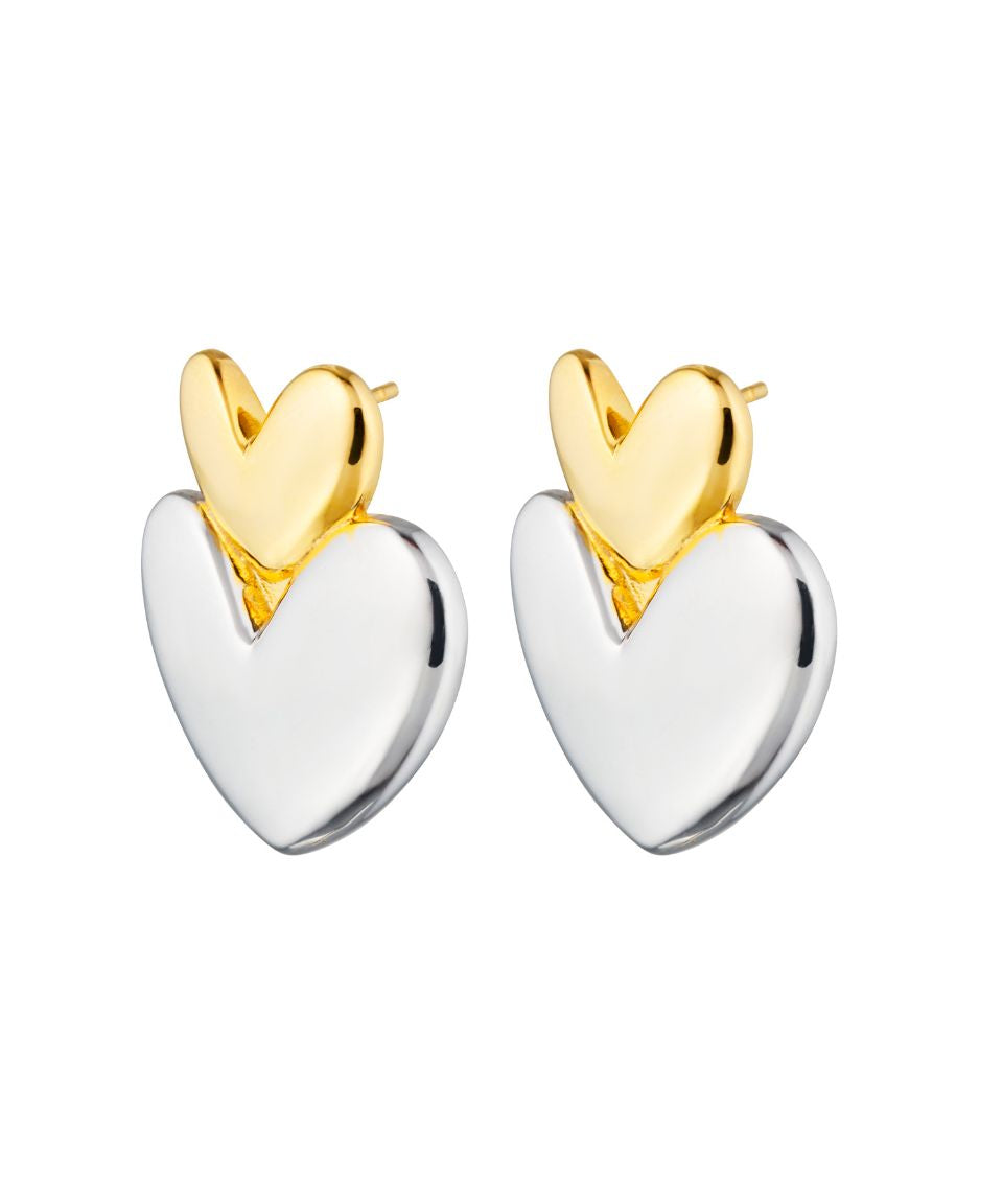 Vivienne Earrings Gold and Silver, heart earrings, studs, statement, gold earrings, gold plated, sterling silver, mixed metals