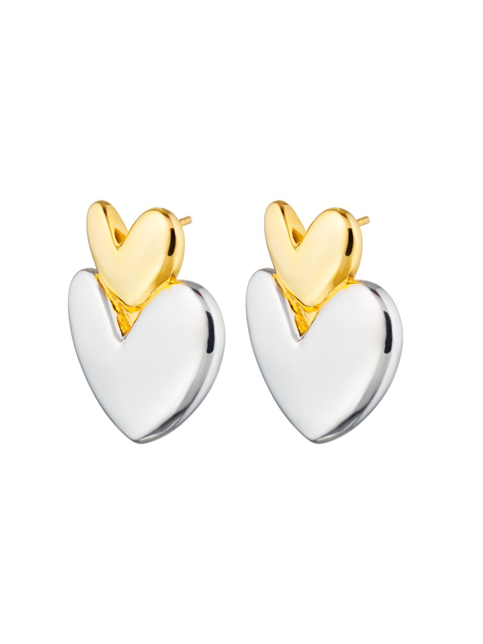 Vivienne Earrings Gold and Silver, heart earrings, studs, statement, gold earrings, gold plated, sterling silver, mixed metals