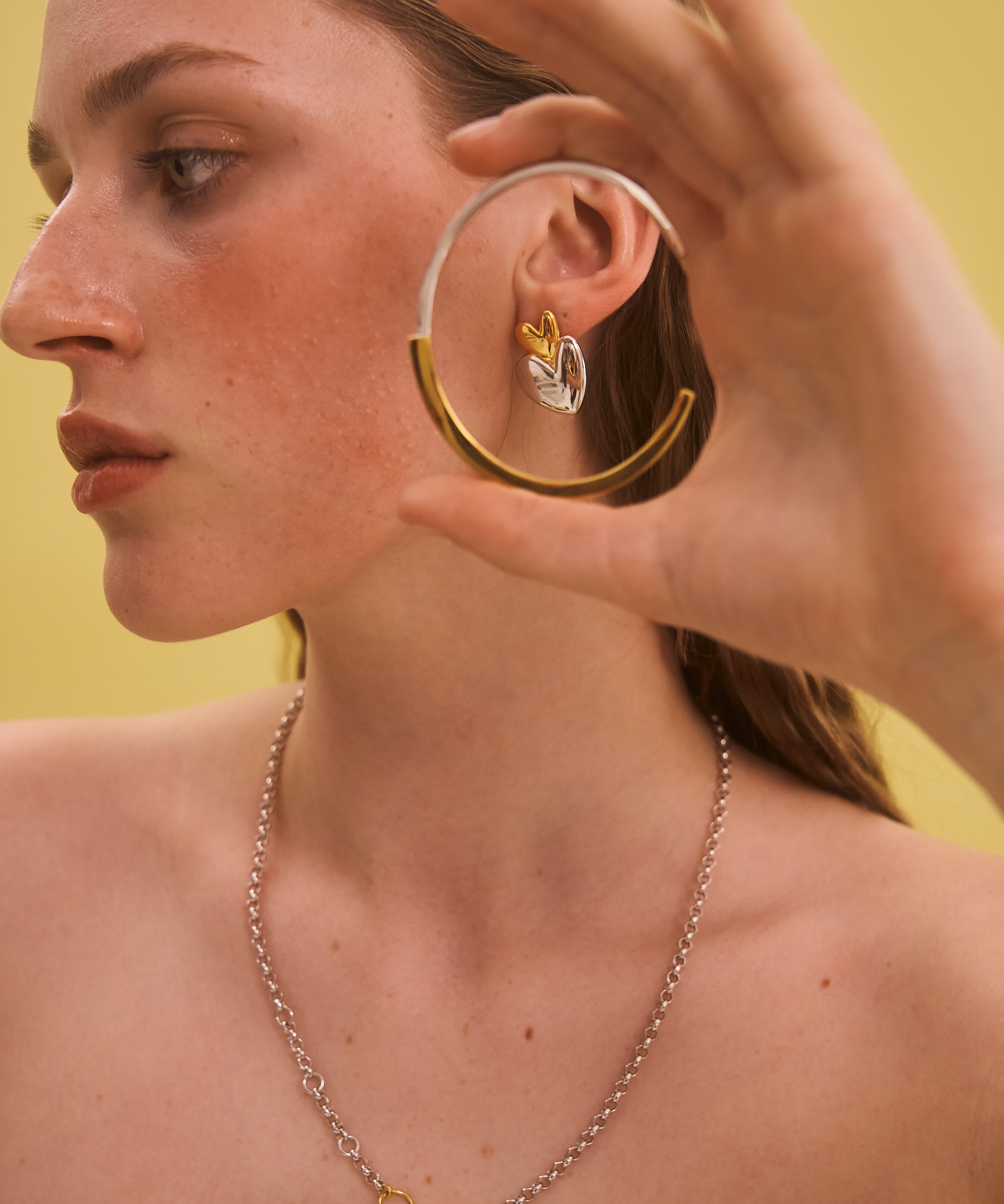 Vivienne Earrings Gold and Silver, heart earrings, studs, statement, gold earrings, gold plated, sterling silver, mixed metals