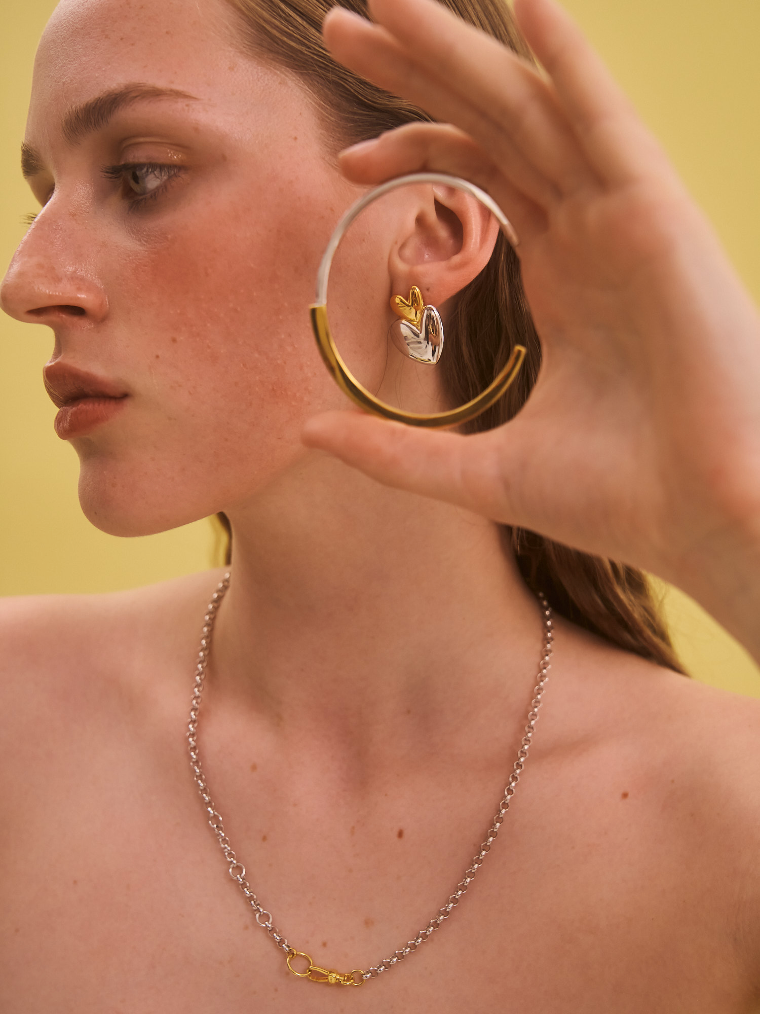 Vivienne Earrings Gold and Silver, heart earrings, studs, statement, gold earrings, gold plated, sterling silver, mixed metals
