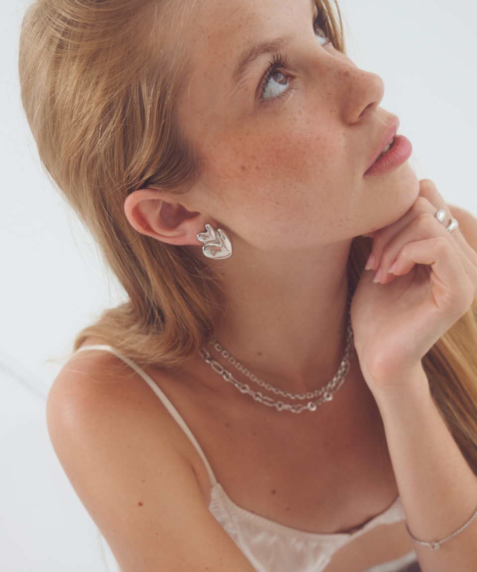 Vivienne Earrings Silver, heart earrings, studs, statement, sterling silver
