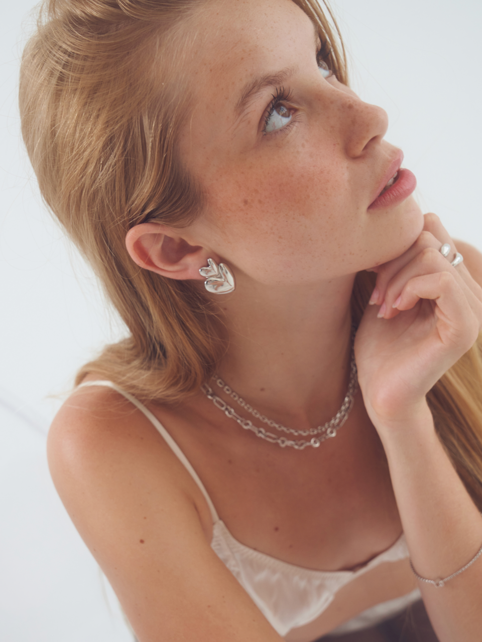 Vivienne Earrings Silver, heart earrings, studs, statement, sterling silver