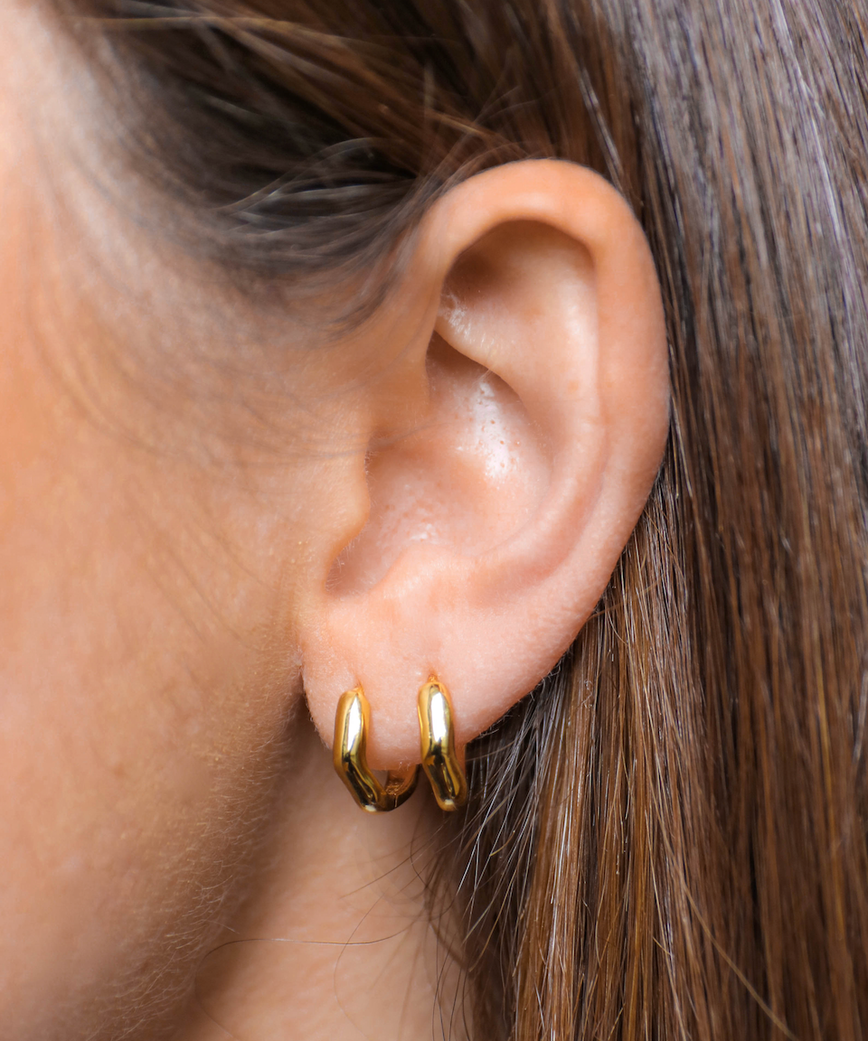 Alice Huggies, hoop earrings, earring stack, gold plated, sterling silver