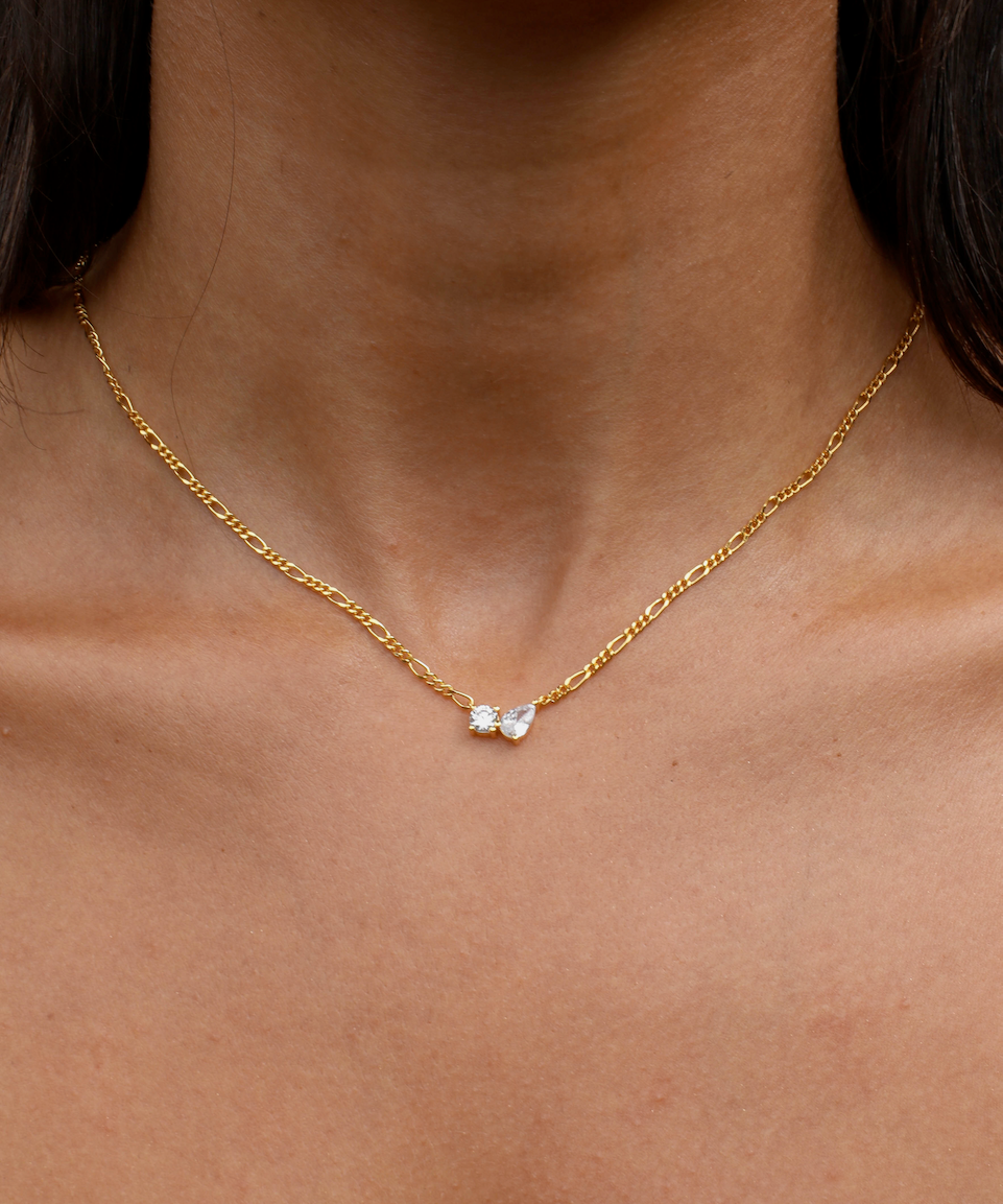 Twin Flame Necklace, chain, cubic zirconia, gold plated, sterling silver