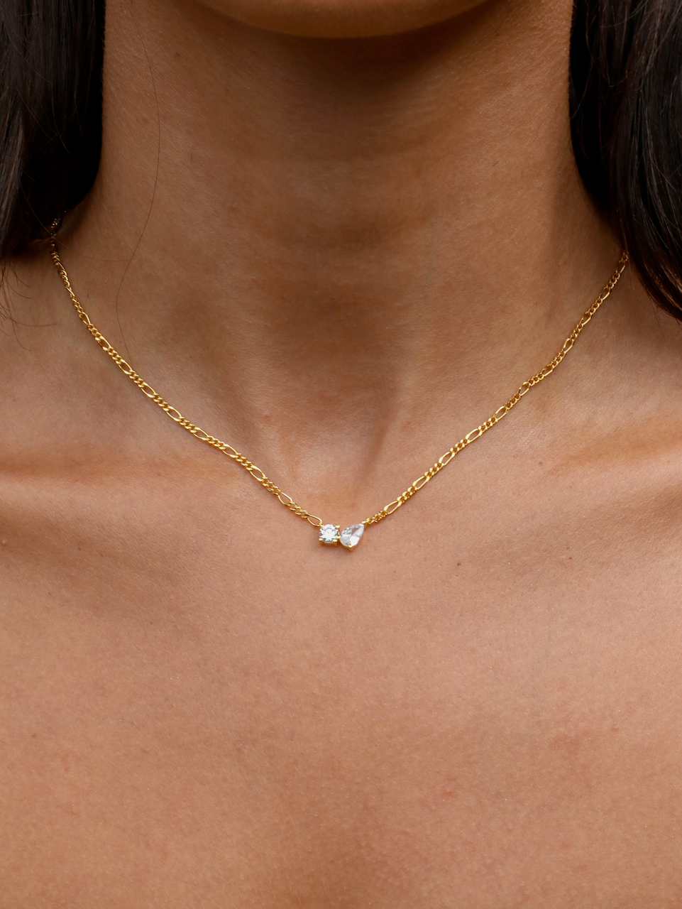 Twin Flame Necklace, chain, cubic zirconia, gold plated, sterling silver