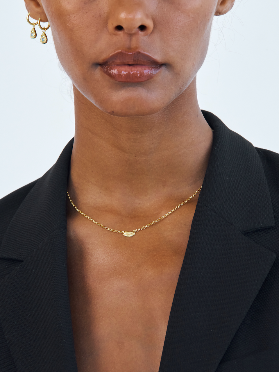 Mimi Earrings, Bisous Necklace Gold, Azura, Blue, Gold, Gemstone, Gold Earrings, Earring Stack, Bisous Necklace