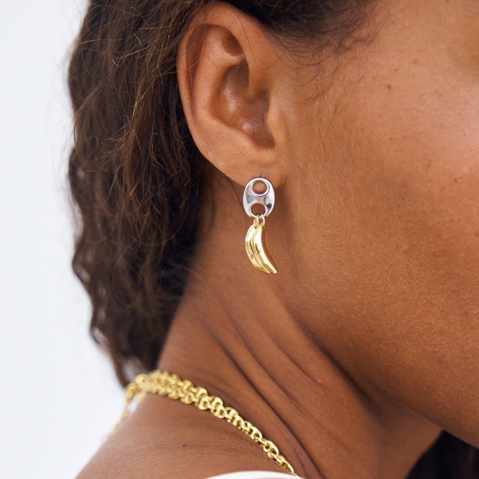 Caracas Earrings, stud earrings, banana, gold plated, sterling silver, mixed metals