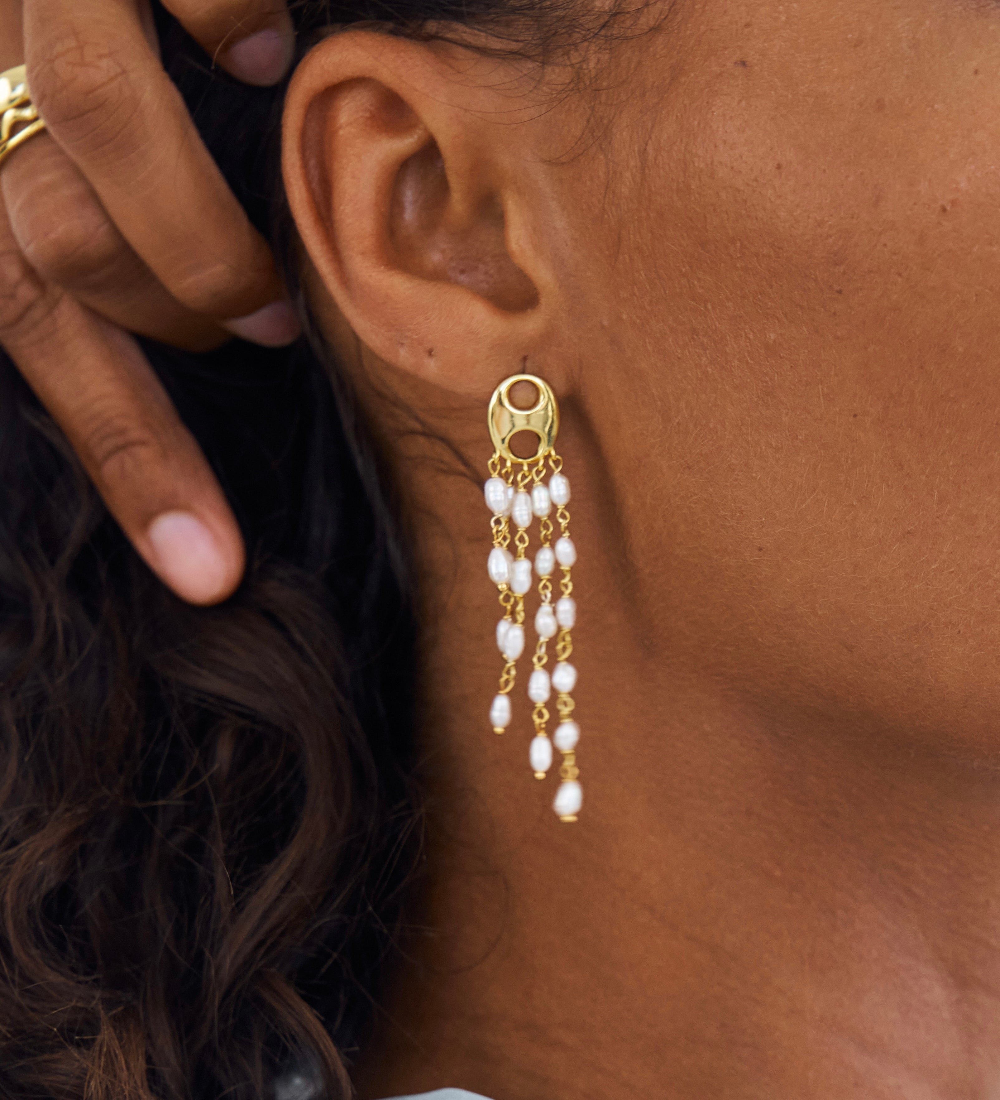 Gabrielle Earrings, pearl, pearl drop earrings, studs, gold, gold plated, earring stack