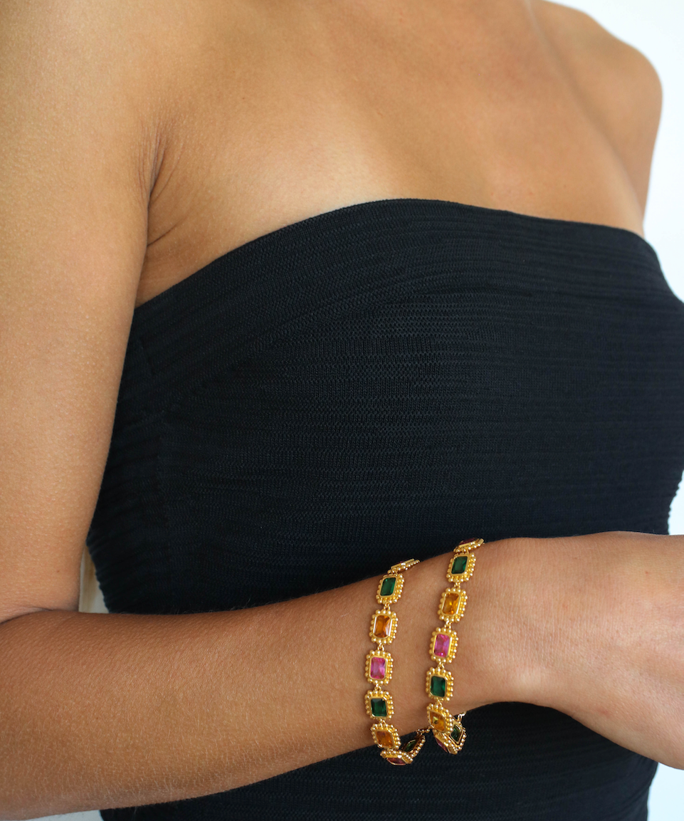 Remy Bracelet, Gemstones, Gold, Gold Plated, Sterling Silver, Link